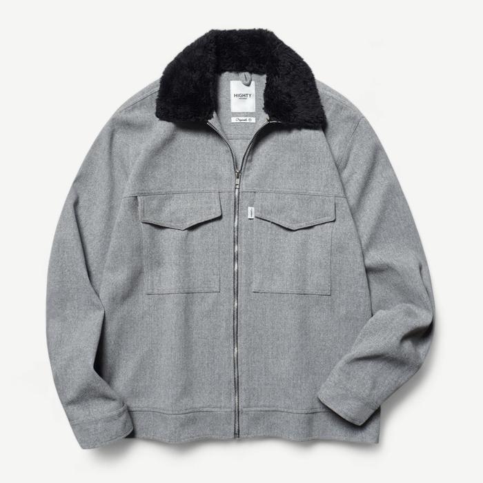 HIGHTY Grey Shearling Wool Jacket Jaket Lengan Panjang Pria