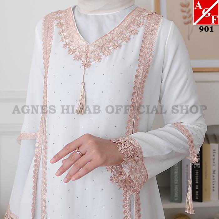 MUSLIFIX- Agnes Hijab - Shakila Dress Gamis Putih Premium Baju Muslim Wanita Dewasa Remaja Model