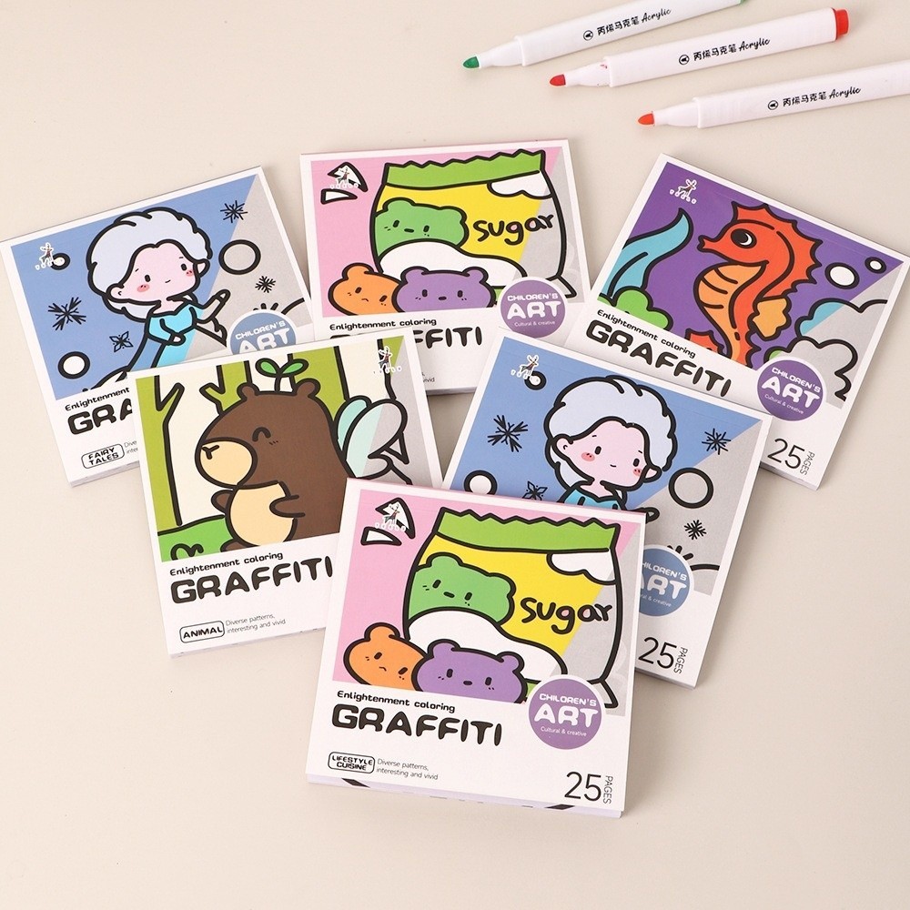 Cartoon Coloring Book Portable Note Coloring Watercolor Coloring Book 25Sheets Graffiti Coloring
