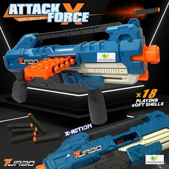 MAINAN PISTOL TEMBAKAN NERF GUN ATTACK X FORCE SOFTBULLET EVA REVOLVER KODE 887
