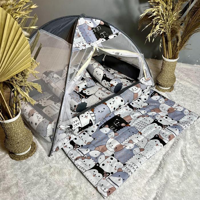 BBYY- 1 Set Kasur Bayi Kelambu Premium Motif Hamster Abu Set Kasur Bayi Kelambu Tenda Kasur