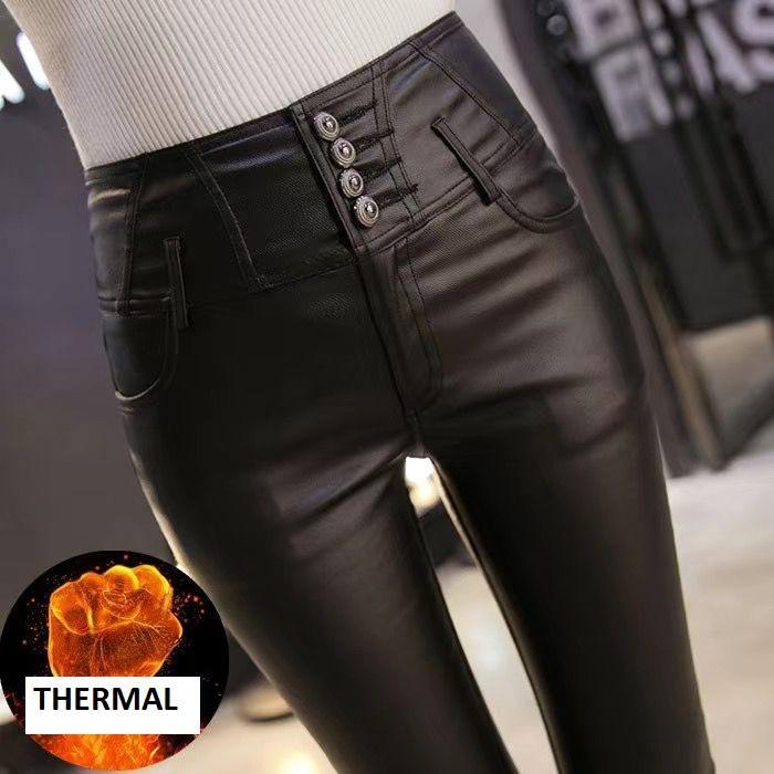 OTWARE- Import Woman Winter Highwaist Pu Legging Thermal Celana Panjang Cashmere Musim Dingin