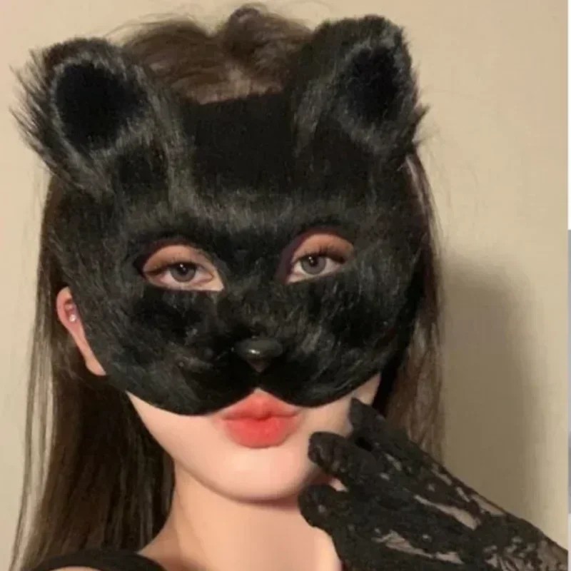 Cosplay Fluffy Fur Fox Tail Cat Paws Gloves And Ears Headwear Face Mask Cosplay Costume Mask Set