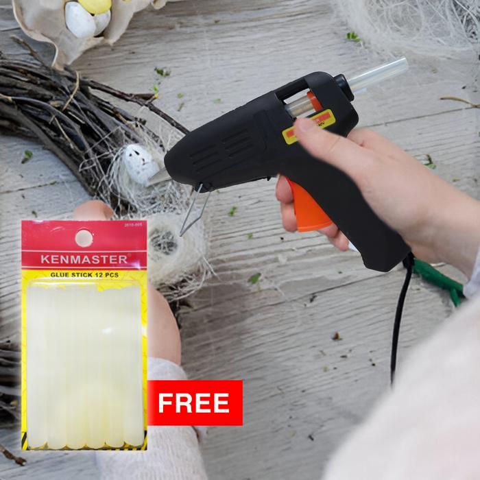 3b88t- Kenmaster Glue Gun Lem Tembak 60 W + 12 Pcs Lem Stick Besar Isi Ulang Lem Tembak -