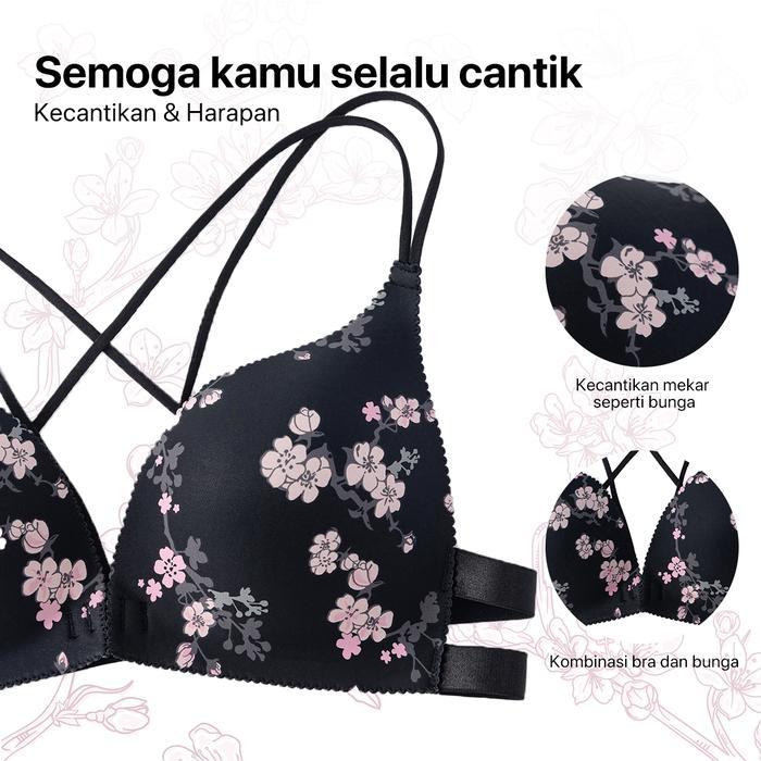 GRENEY-G.Flower-Sakura-Bra One-piece Gesper Depan 3/4 Coverage Wanita Bh Busa Motif Seamless Tipis