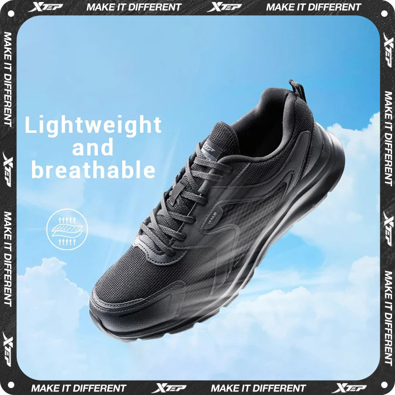 Xtep Sports Shoes Men'S Mesh Breathable Running Shoes Winter Marathon Black White Men'S Sports Shoes