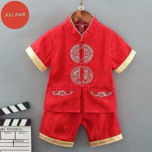 SIAPKIRIM BOY QIBAO SETELAN 2PCS JIBAO GOLD/RED BAJU IMLEK ANAK COWOK MOTIF NAGA READY STOCK