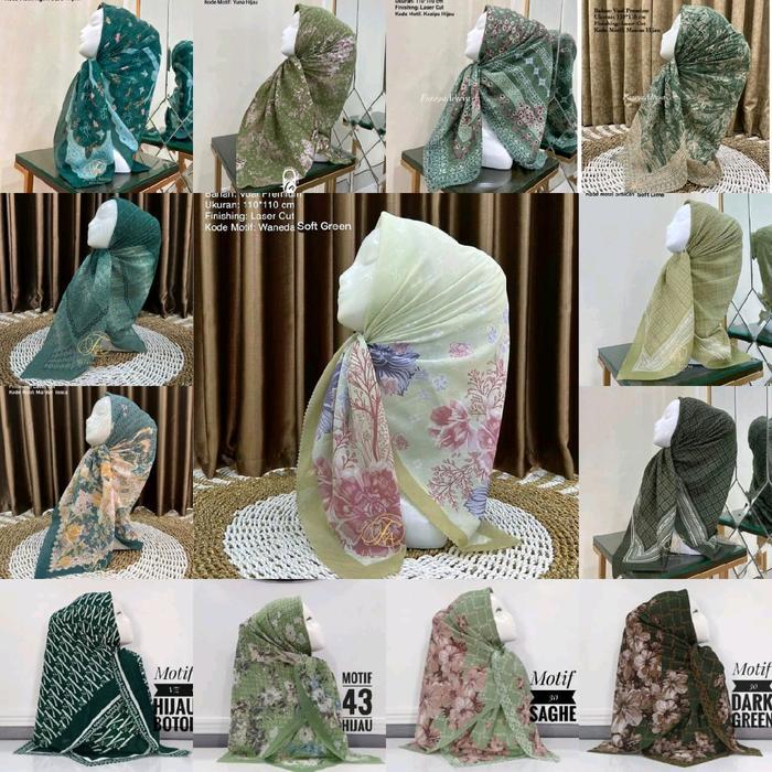New- Edisi Hijau - Hijab VOAL MOTIF PREMIUM Hijau Jotol Emerald Tosca Sage Jilbab Segiempat LaserCut