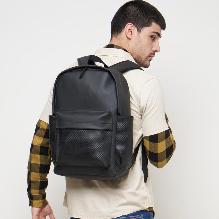 Dhon id Tas ransel pria BASTIAN KEREN Kulit Polos Hitam Sekolah Backpack