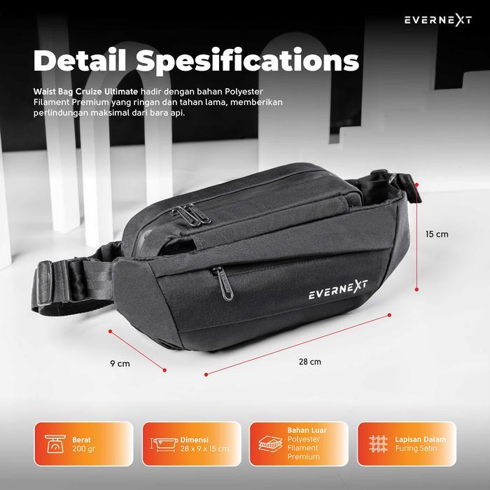 EVERNEXT Waist Bag Pria Tas Selempang Cruize Waterproof Tas Pinggang Anti Air Tas Slempang Pria