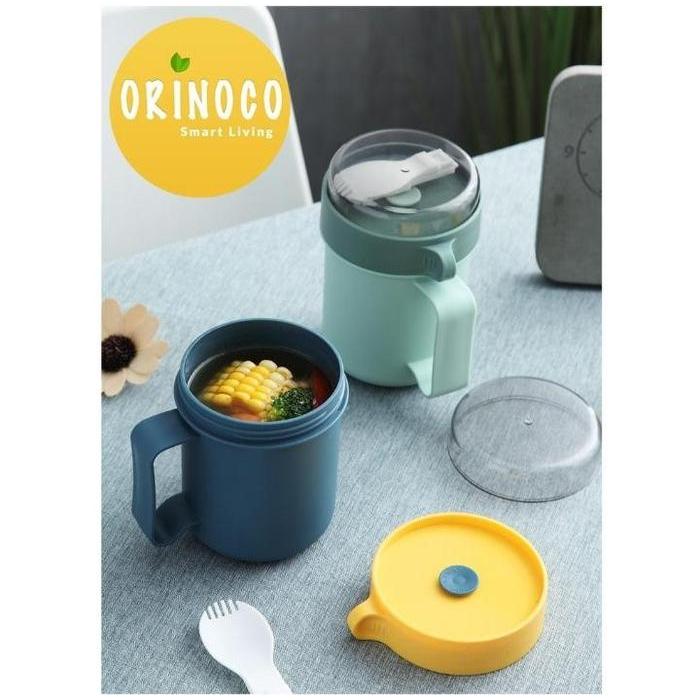 Lunchbox Plastik OR-0238 Mug Gelas Anti Tumpah Free Sendok Anti Tumpah