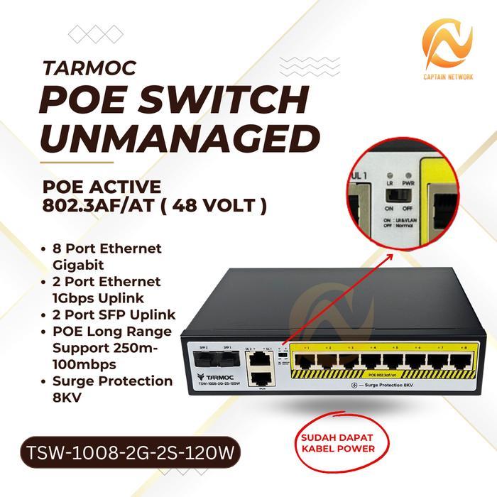 Tarmoc TSW-1008-2G-2S-120W 8 Port Gigabit POE 802.3af/at POE Switch 120W