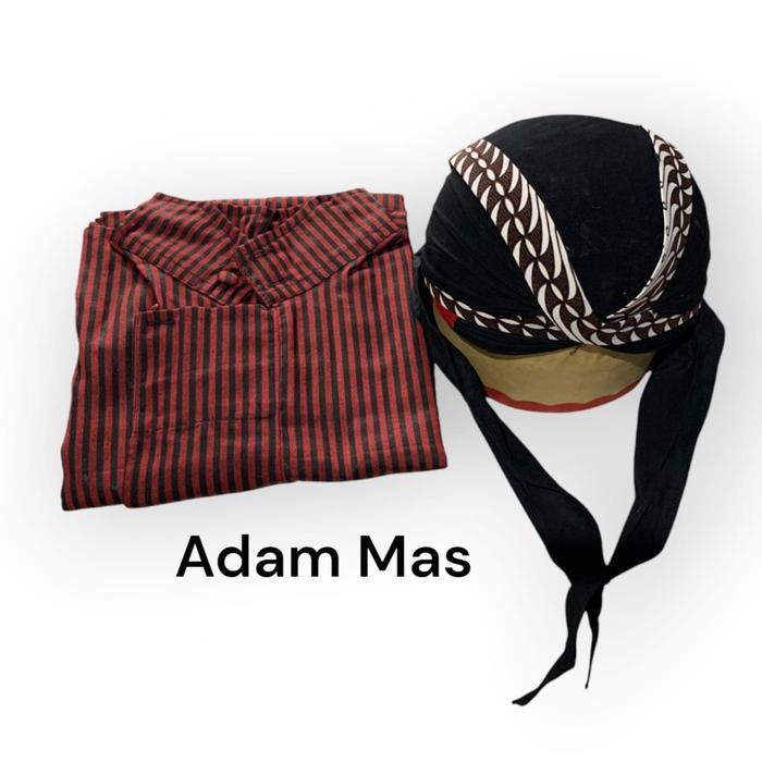 TERMURAH Baju surjan bonus blangkon Baju lurik pria dan blangkon jogja Warna merah hijau abu biru