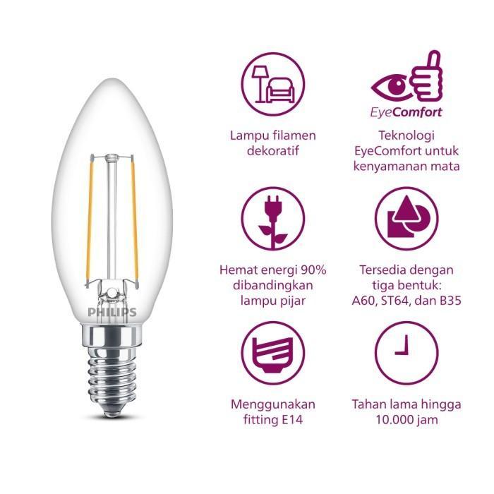 siy4- Paket Lampu Philips Beli 3 Dapat 4 Lampu Philips Filament Bohlam Led 4W B35 E14 Kuning