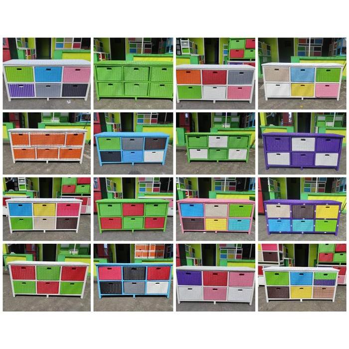 Laci Rotan Sintetis /Bufet Anyaman Rotan 6 Laci