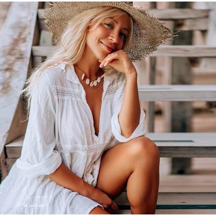 Atasan Wanita Putih Beachwear Wanita Casual Shirt D0036