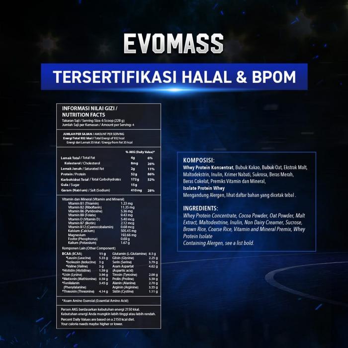 HEALTI- Evolene Evomass Mass Gainer Bpom Halal Evo Mass Susu Bulking Penambah Berat Badan
