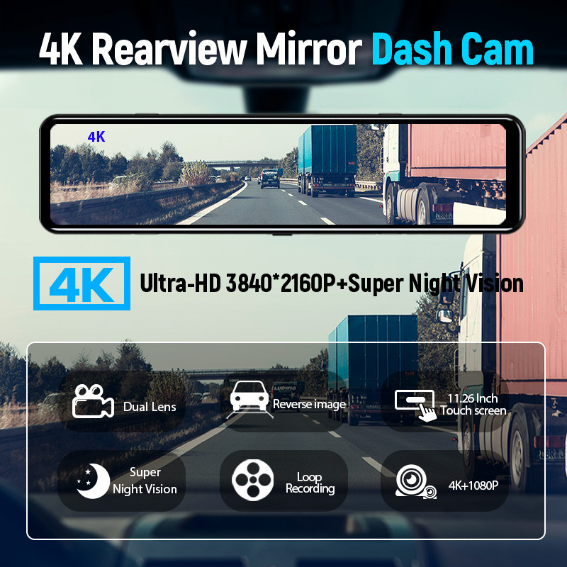 Dashcam 4K Gps Wifi Touch 12 Inch Night Vision Car Dvr Dash Cam Black Box Video Recorder Camera Rear