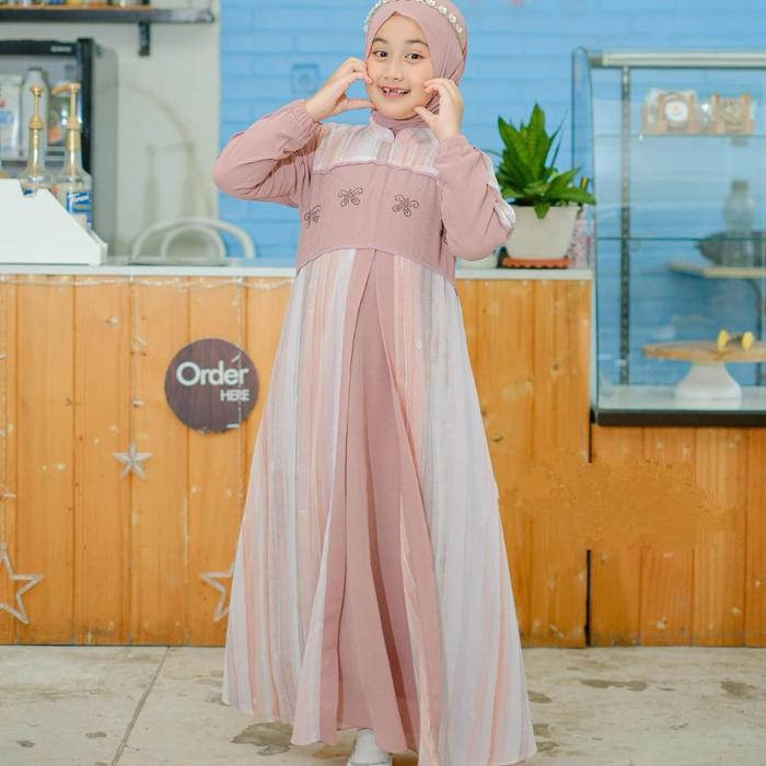 Gamis Set Anak Perempuan // Angela Set // Dress Ceruty Babydoll mix Mote Swarovsky // Ceruty