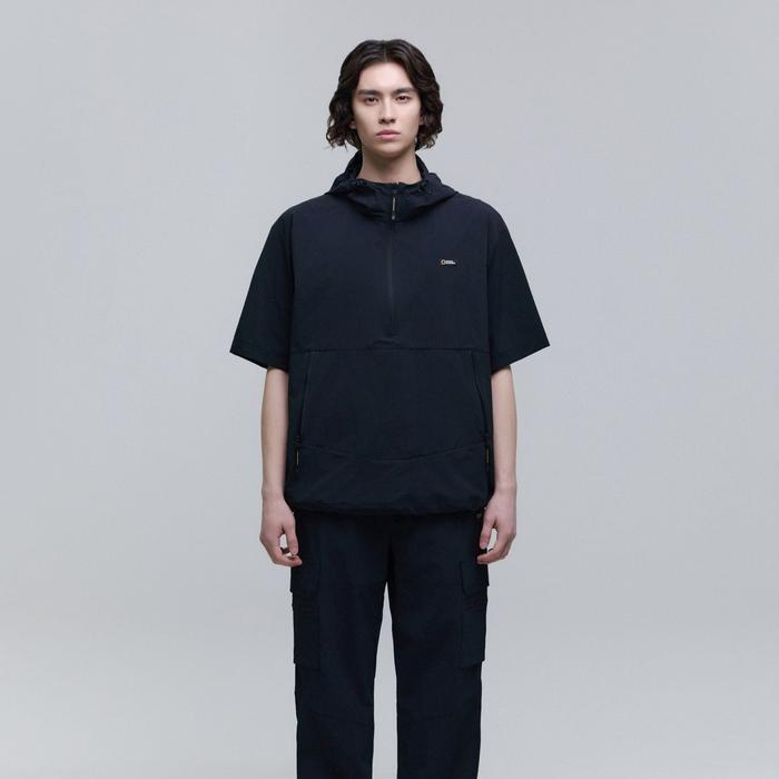 National Geographic Adelie Light Woven Stretch Short Sleeve Anorak Carbon Black - Hoodie Unisex