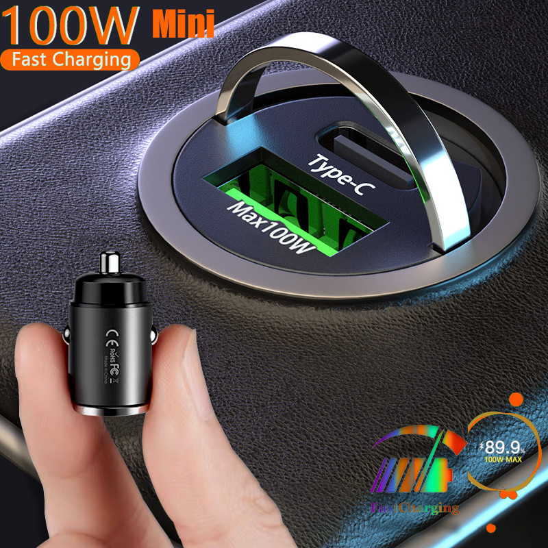 100W Car Charger Type C Dual Usb Fast Charging For 15 Pro Socket Lighter Charger