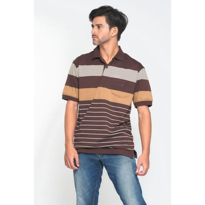 Baverre Man By Hassenda - Kaos Polo Kerah Salur Lengan Pendek Jiel Coklat