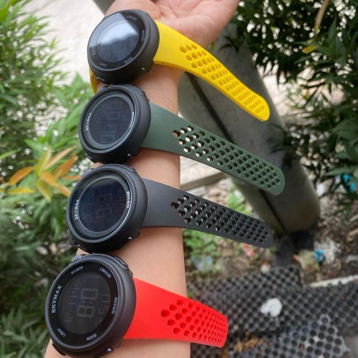 Skymax Jam Tangan Digital Unisex Anti Air Wr30M Dengan Alarm Stopwatch Hari Bulan & Tanggal Strap