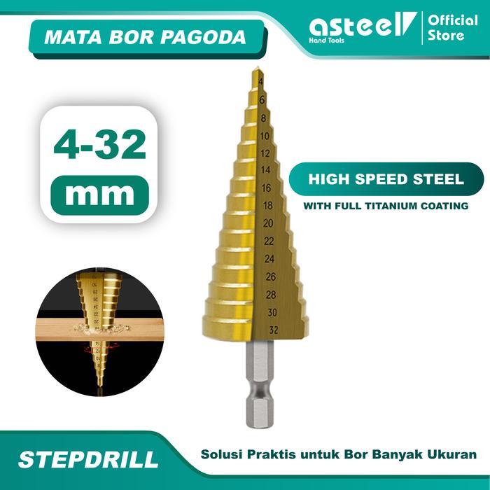 Tekiro Tools - Mata Bor Pagoda Multi Step Drill High Speed Steel Hss 4 - 32 Mm Titanium Coating