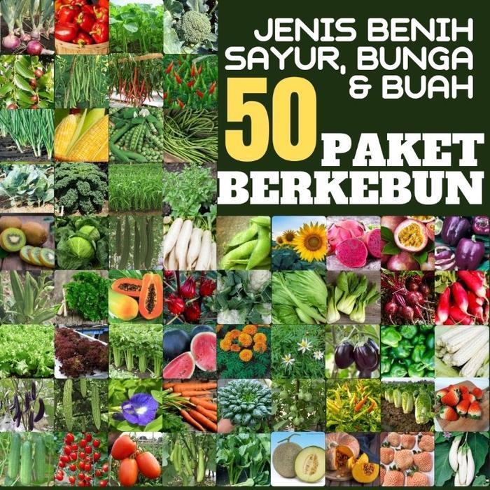 Paket 50 Jenis benih bibit biji sayur, bunga dan buah