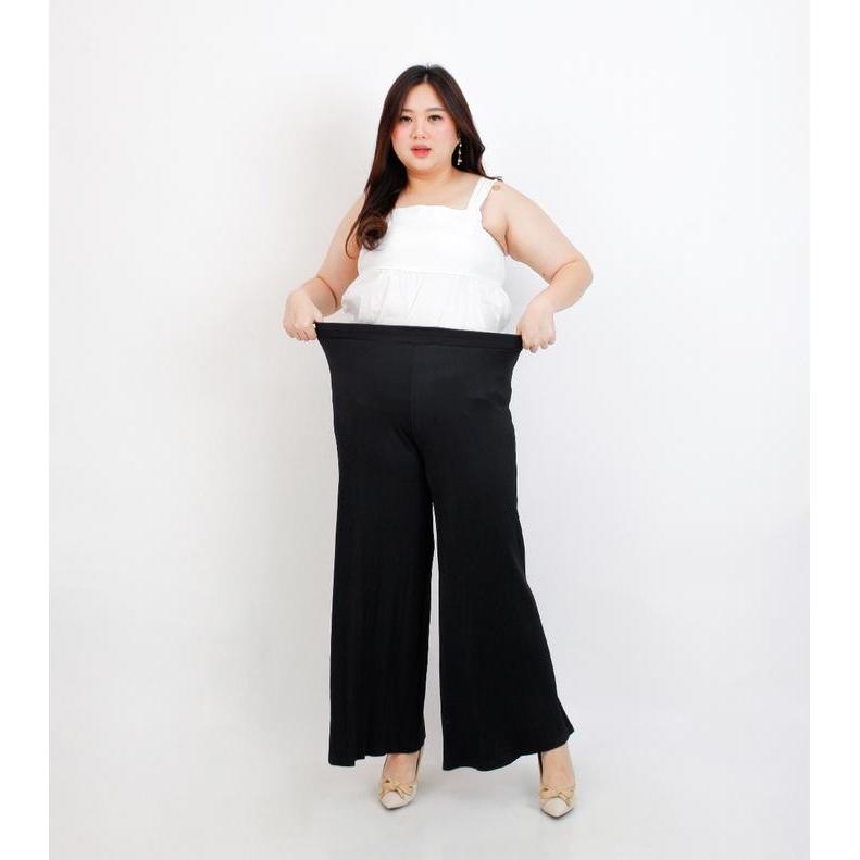 Celana Bigsize Kulot Plisket Jumbo Pleated Pants Wanita Highwaist