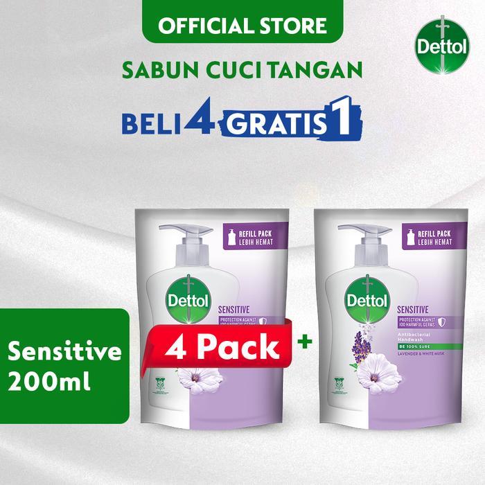 BUY 4 FREE 1 - Dettol Sabun Cuci Tangan Sensitive 200ml