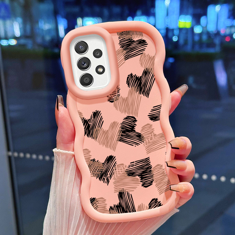 Casing Hp Untuk Samsung A52 4G A52 5G A52s Case Coretan Hati Cesing Kasing Macaron Glossy gelombang 