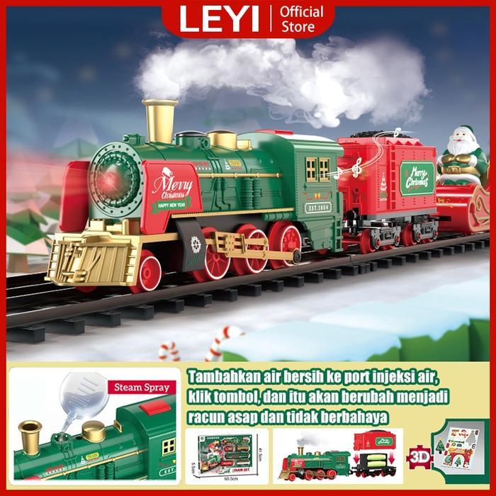 LEYI Kereta Mainan Anak Anak Mainan Kereta Api Full Set Lengkap Kereta Api Uap Mainan Anak Laki Laki