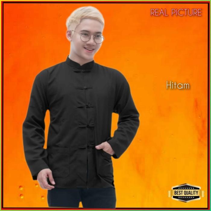 Atasan Cheongsam Pria Baju Tradisional Kemeja Imlek Jumbo Sincia Hitam