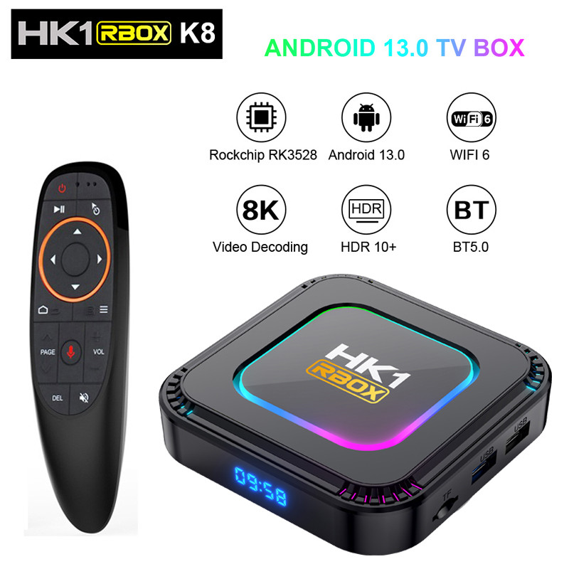 TV Box HK1 RBOX K8 Android 13 Set Top BOX RGB Light 4GB 128GB 64GB 32GB RK3528 WiFi6 4K 8K BT Media