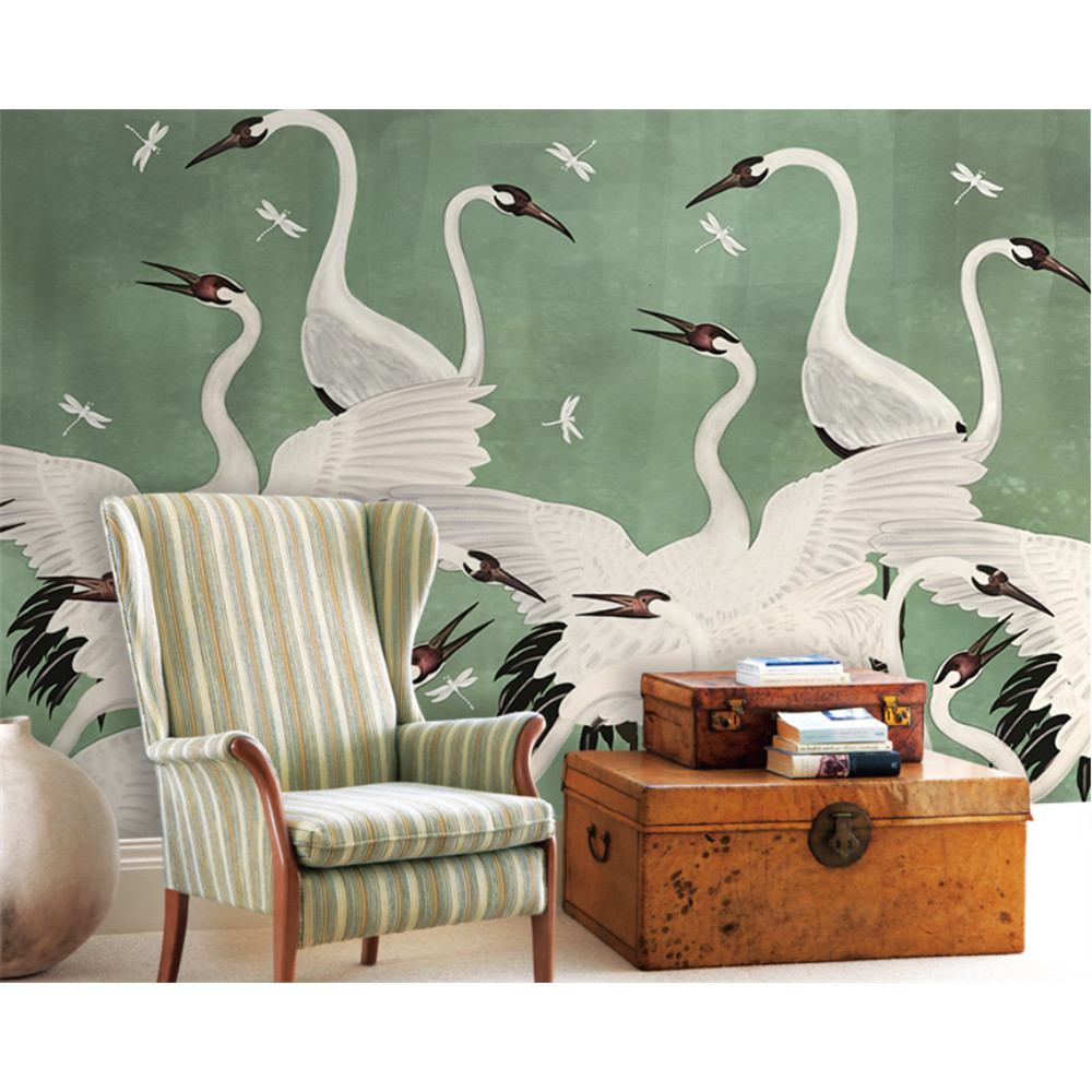 beibehang papel de parede Customized modern Nordic fashion fresh red-crowned crane sofa background