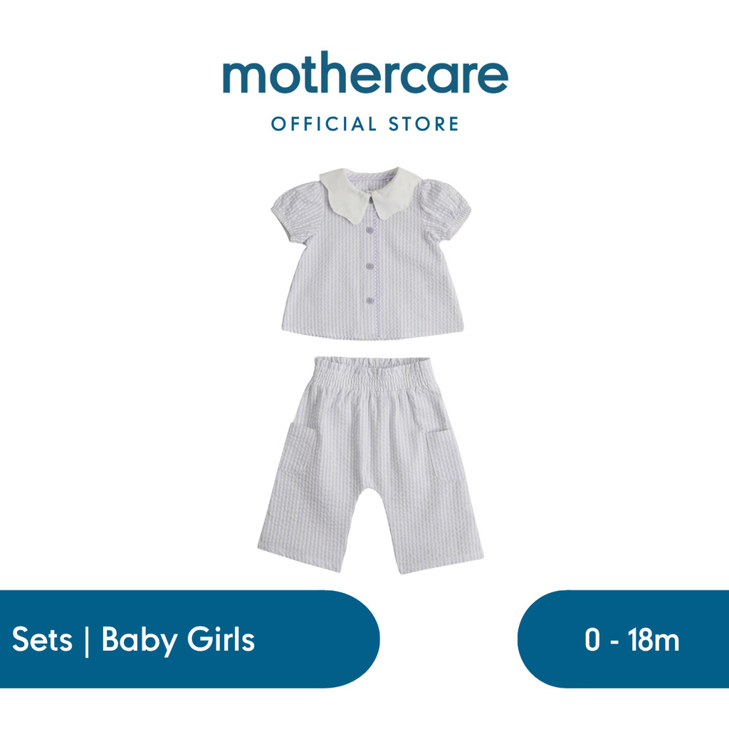 Mothercare Lilac Striped Blouse and Trousers Outfit - Set Baju Bayi Perempuan (Ungu)