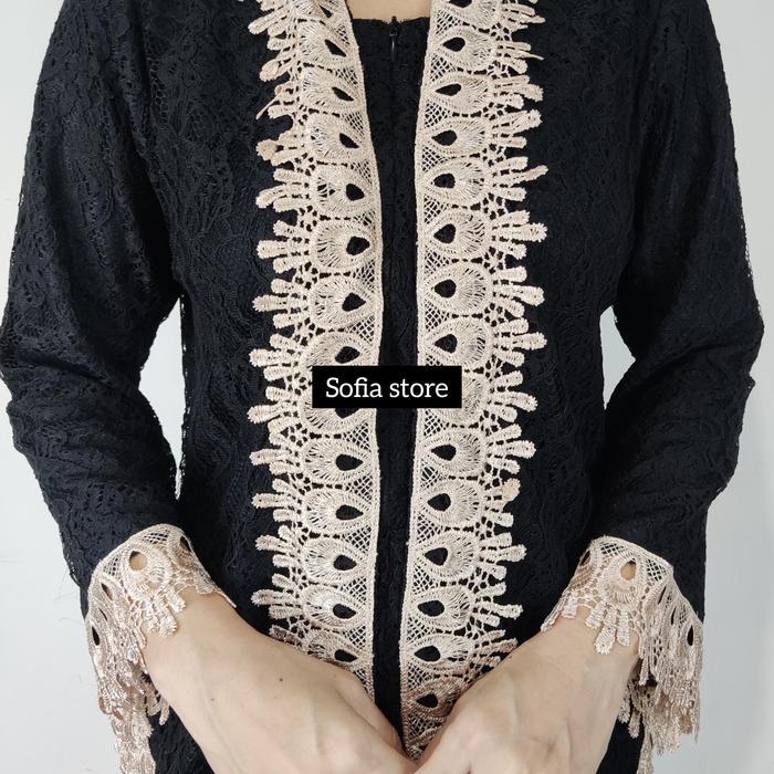 Atasan Kebaya Brukat Lengan Panjang Amelia Brokat Warna Hitam
