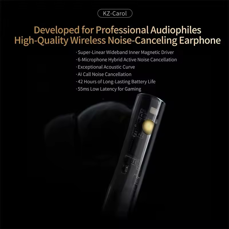 Original KZ Carol True Wireless Bluetooth Earphones TWS Bluetooth 5.3 Sports Earbuds Active Noise