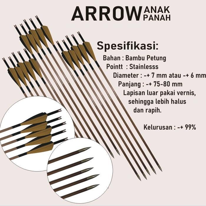 PAKET HEMAT 3 ANAK PANAH ARROW Standar Vernis Bambu Petung tua Diameter -+7mm/6mm Panjang 75cm