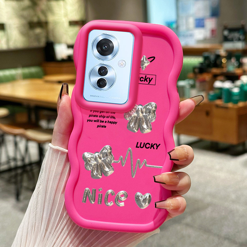 Casing Hp Untuk OPPO Reno 11F 5G Case Perak Bow Cesing Polos Kasing Macaron gelombang Kesing Silikon