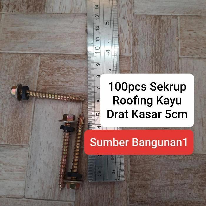 Terlaris Roofing kayu drat kasar 5cm 100pcs sekrup roofing kayu kuning karet SALE