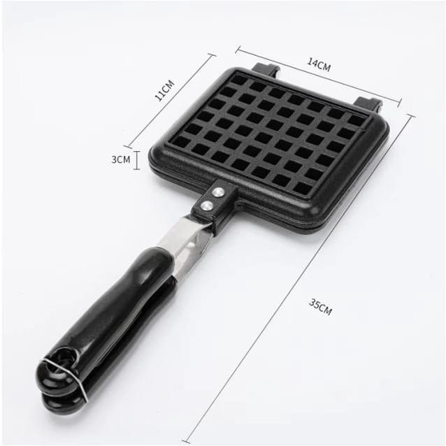 Waffle Maker Cetakan Waffle Manual Segi Panjang Loyang Aluminium