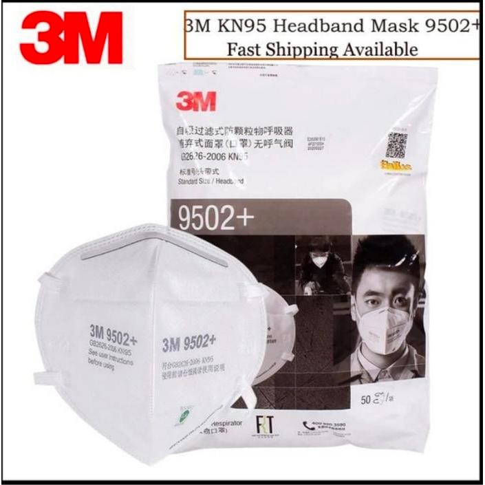 MASKER 3M 9502+ KN95 HEADLOOP ORIGINAL 1 BAG 50 PCS