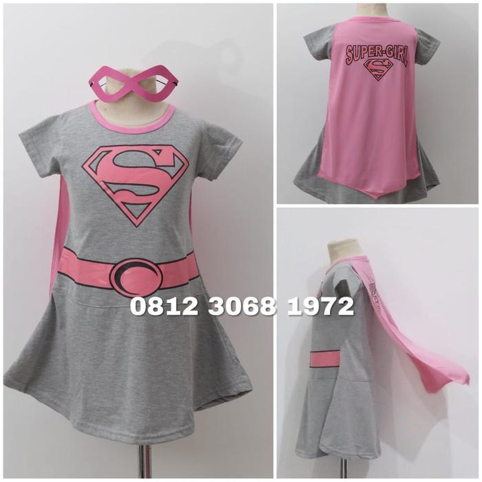 Baju Dress Kostum Superhero Girl Anak Perempuan SUPERGIRL Ada SAYAP