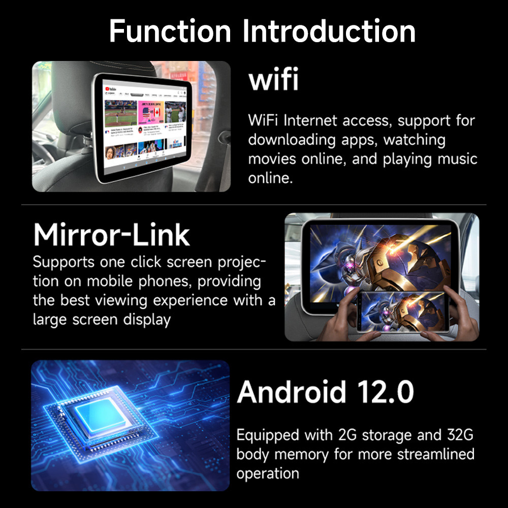 . Headrest Monitor Display Ips Android Wifi Tablet Touch Screen For Car -