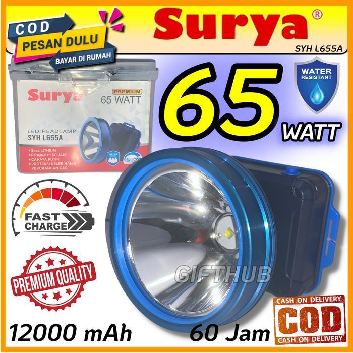 Surya Senter Kepala Premium 65 Watt 65W SYH L655A 12000 mAh 60 Jam Ori