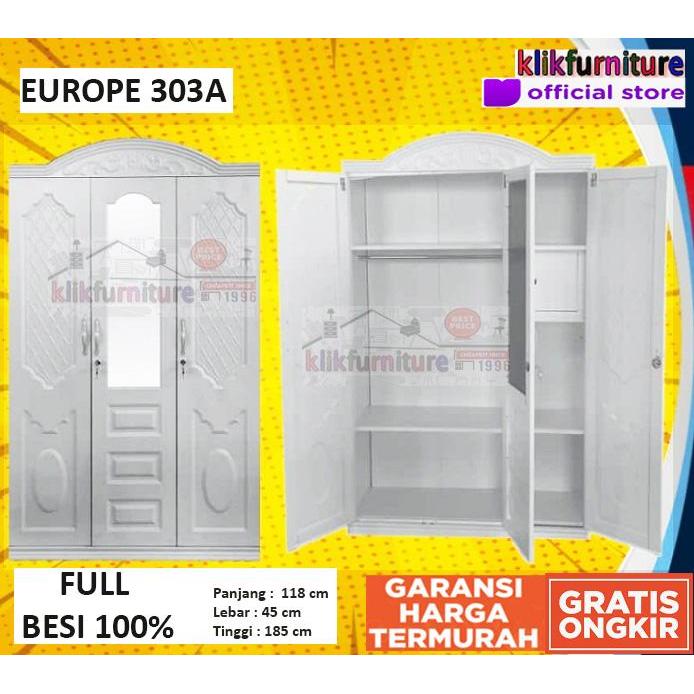Model Klasik Lemari Pakaian Besi 3 Pintu Putih EUROPE 303