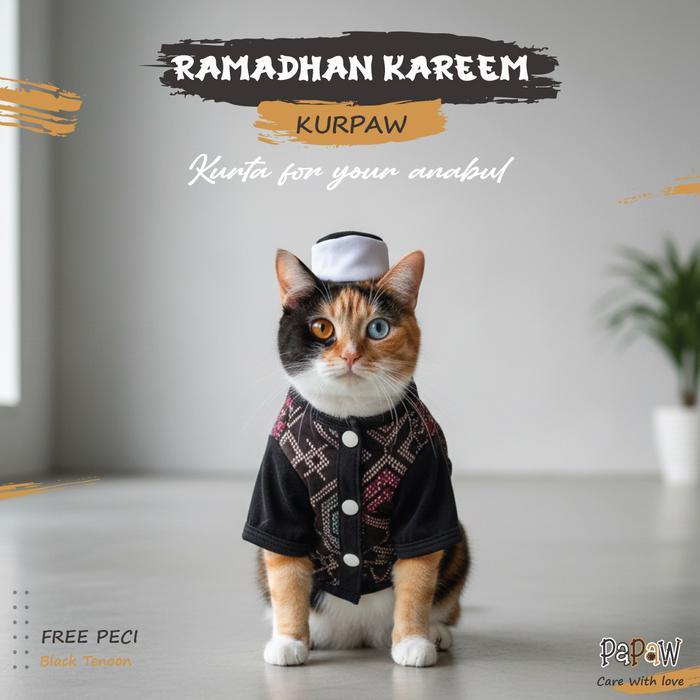 Baju Kucing Koko Muslim Kurta Kemeja Lebaran Anabul Cowok Lucu Murah Kostum Ramadhan Kurpaw