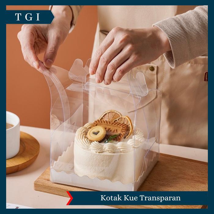 Tgi - [10 Pcs] Cake Box With Handle Box Kue Mini Slice Cake Transparan Kotak Mika Packaging Kue